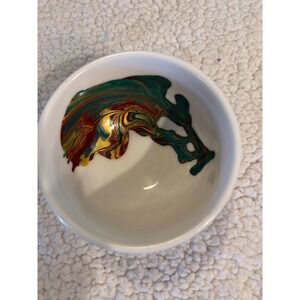 Tuxton Ceramic Dipping Bowl Ramekin White with Green Red Gold Swirl Glaze 3.5in